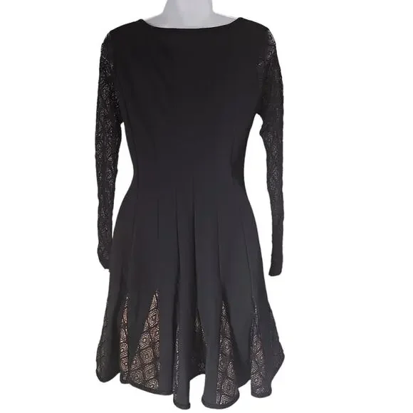 Catherine Malandrino Dress Size 4 Black Lace Long Sleeves Fit & Flare - Picture 3 of 9